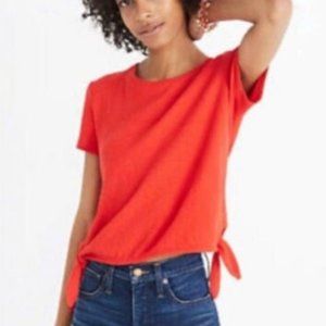 Madewell Texture & Thread Modern Side-Tie Shirt Red Textured Beach Nautical-XS